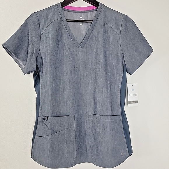 Med Couture Touch Women’s Scrub Top Size M NWT Gray Stretch V-Neck Nursing - Picture 1 of 8